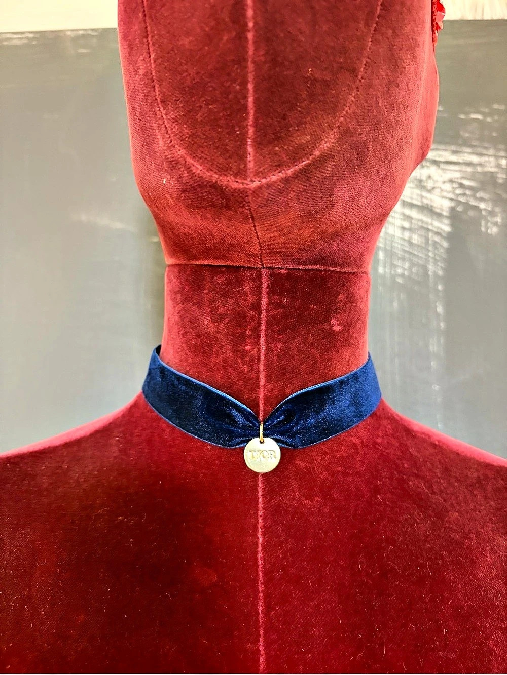 Dior Blue Velvet Bow Choker Necklace